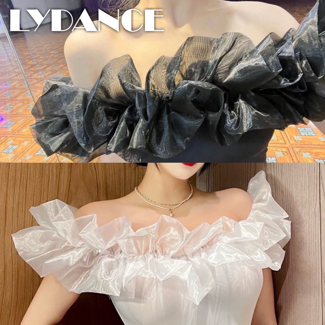 LYDAANCE Dancing net red Latin dance dress rehearsas for female adult children with a shoulder-of-the-shoulder bubble sleeve gymnastics suit