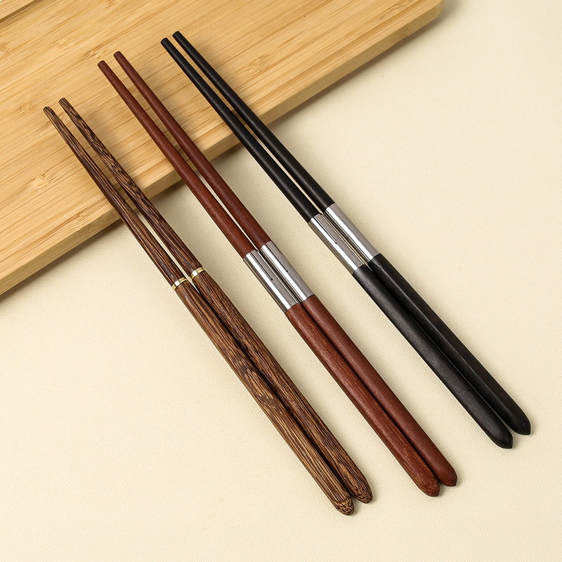 Folding Chopsticks and Spoon Single-Person Set, Convenient for Outdoor Use, One Person One Chopstick, Travel Portable, Black Sandalwood Chicken Wing Wood Chopsticks