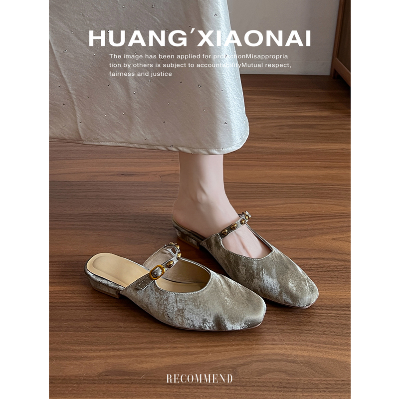 Sheepskin Version~New Summer Style Heelless Square-Toe Mules, Closed-Toe Sandals for Women, Outdoor Wear, Chunky Heel Half-Slipper Shoes