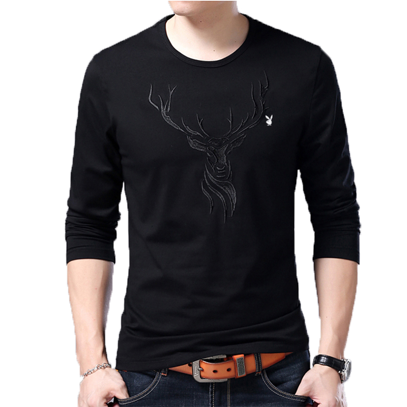 Playboy nam áo thun dài tay trẻ trung cổ tròn mùa đông ấm áp nam cotton áo sơ mi cộng với áo len nhung dày áo thun có cổ nam