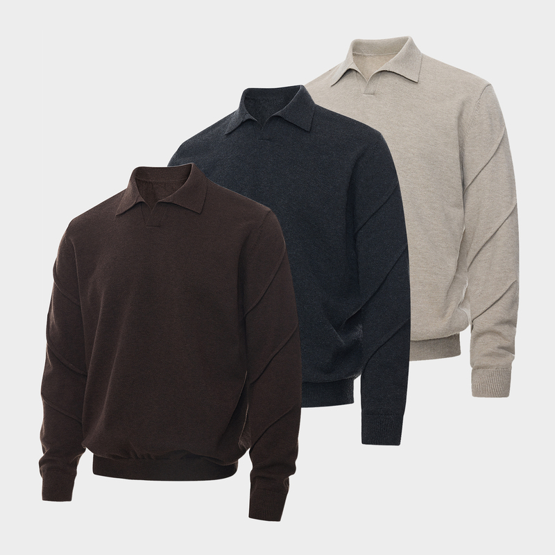 Borrowed Project Seagull Collar Double Sleeve Three-Dimensional Pleated Long Sleeve Mulberry Silk V-Neck Knitted Polo Shirt