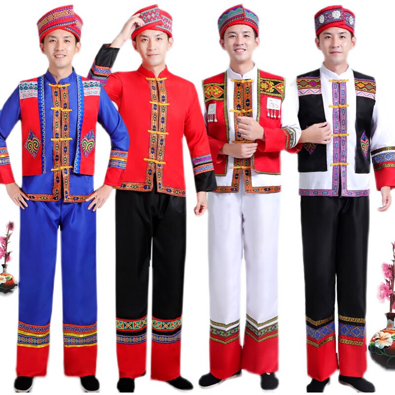 Новый сценический костюм Мяо для взрослых мужчин Гуанси Третьего марта, танец этнических меньшинств Туцзя, национальный костюм монаха