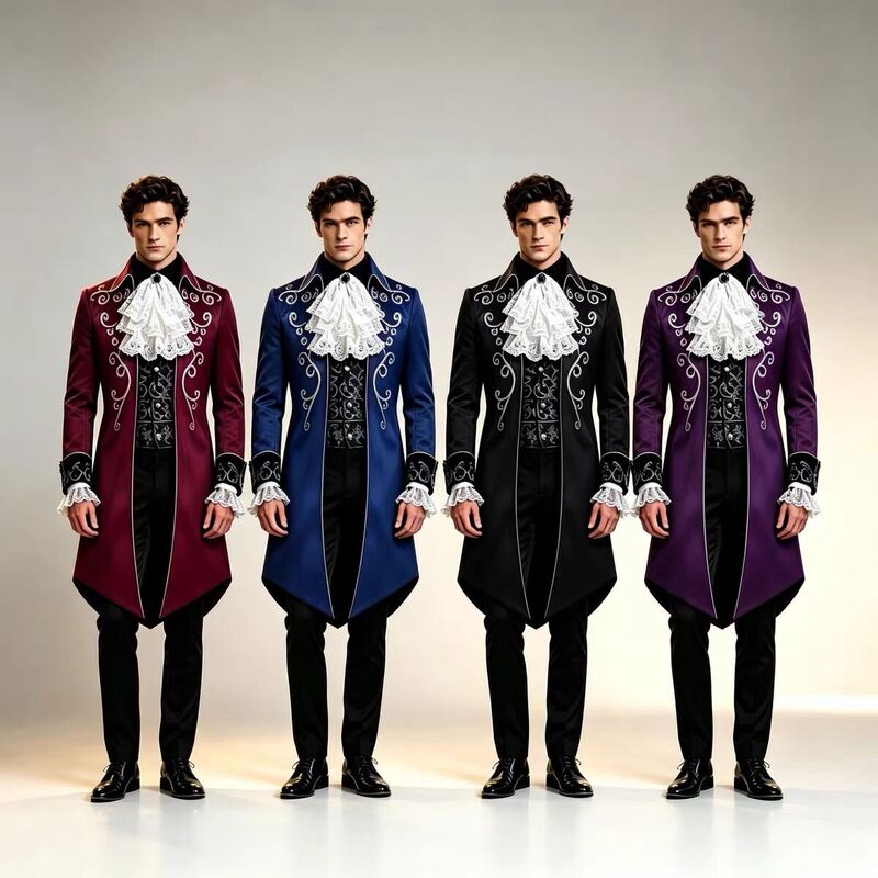 Medieval Suede Retro Tailcoat Floral Collar Suit Adult Cosplay Monte Cristo Count Noble Large Size Performance Costume Medieval Suede Retro Tailcoat Floral Collar Suit Adult Cosplay Monte Cristo Count Noble Large Size Performance Costume