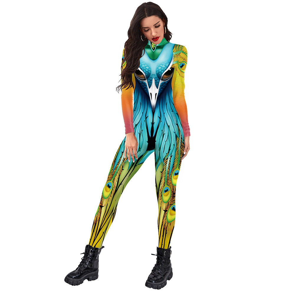 Боди/брюки women's snake print skinny casual jumpsuit女装紧身休闲连体裤