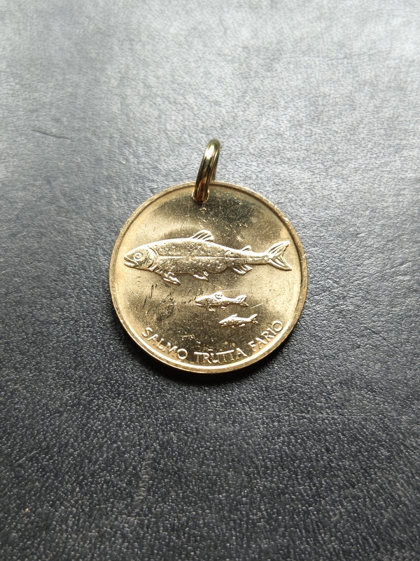 Handmade Foreign Real Coin Pendant Lucky Coin Pendant Retro Keychain with Cow and Fish Design 22mm