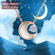 18k Gold Necklace Lady Stars Moon Small Crowd Design Sensation Light Lavish Diamond Lock Bone Color Gold Necklace Sweater Necklace