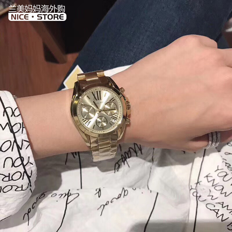 Michael Kors Women's Watch Mk Women's Watch Fashionable Steel Band Three-Eye Calendar European and American Quartz Watch Mk5798