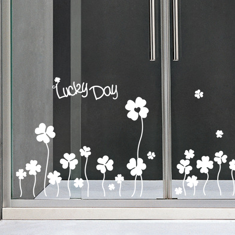 Cute four-leaf clover shop window glass door bedroom living room skirting board removable wall stickers home decoration wallpaper