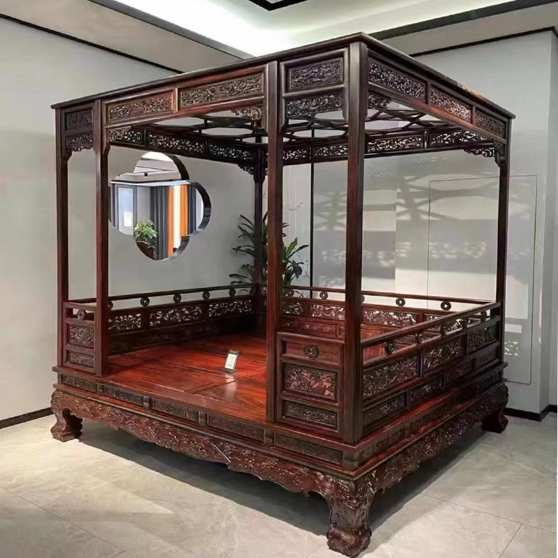 Myanmar flower pears wood Chinese imitation ancient shelf bed Ming and Qing Classic one thousand artificial tubs beds Bed Moonhole Bed Six Columns Bed-Taobao