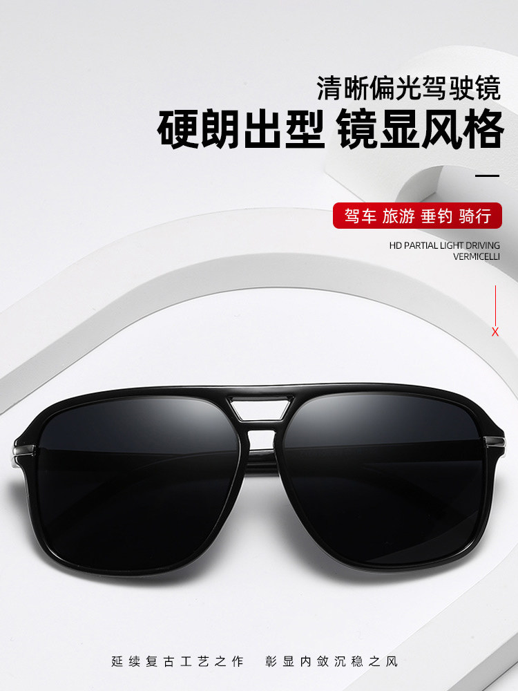 2024 New European and American Style Sunglasses for Men, Fashionable Retro Large Frame Driving Polarized Sunglasses, Black Frame Fishing Glasses