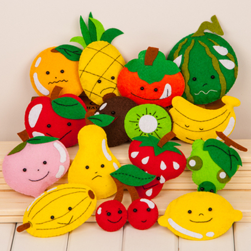 Kindergarten Homework Unwoven Cloth Handmade Cloth Art Diy Material Packs 14 Fruits Emulated Food Puzzle Toys