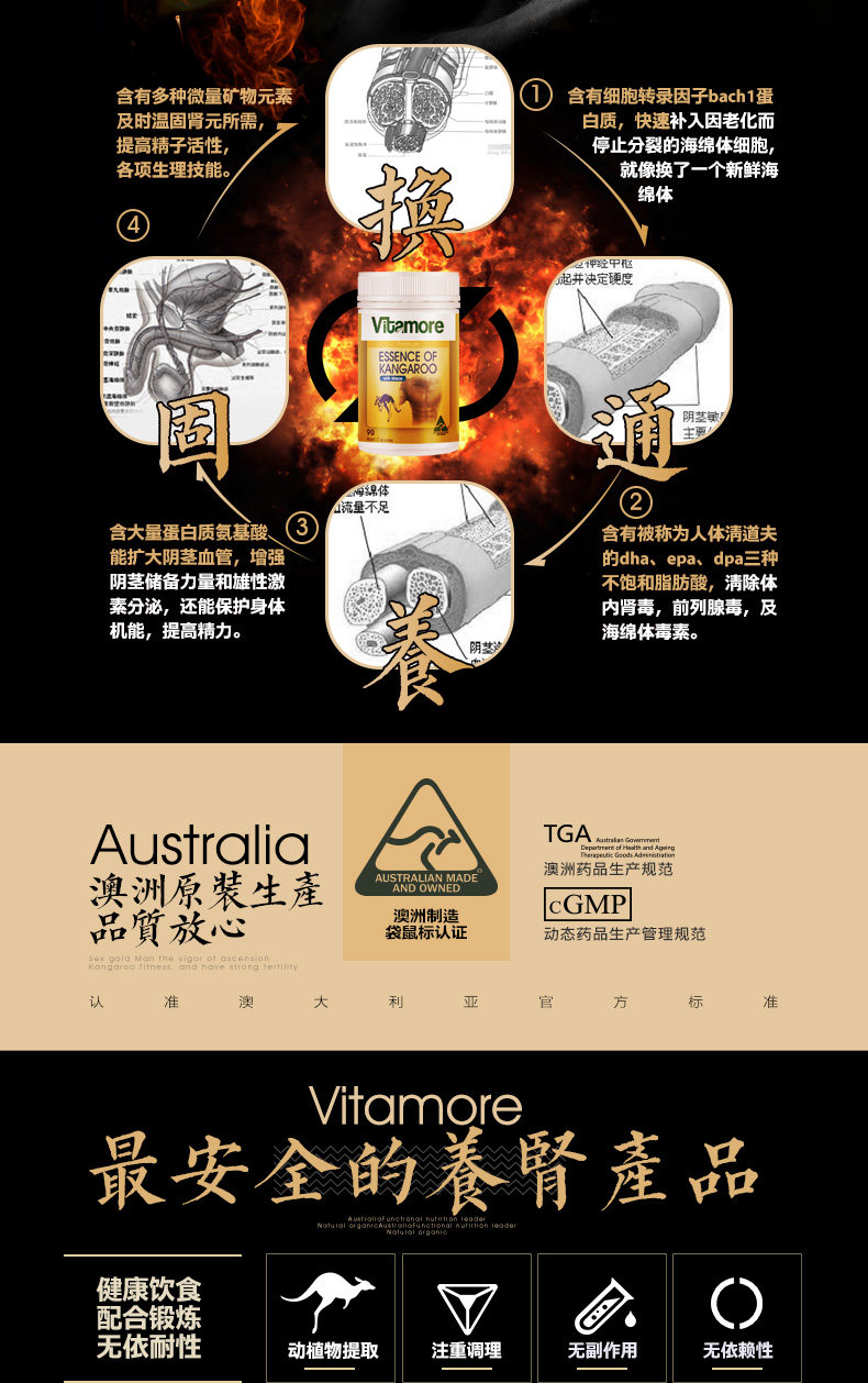 1日0点开始前1小时白菜 澳洲 Vitamore 维他多 红袋鼠精玛咖胶囊 90粒*2件 ￥79.5包邮包税史低（前1小时半价叠加￥20天猫优惠券） 送便携药盒