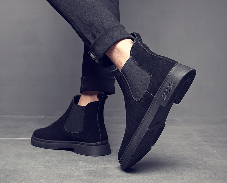 Челси сапоги 男鞋秋冬2024新款切尔西马丁靴黑武士高帮休闲一脚蹬皮鞋子男士潮 Other