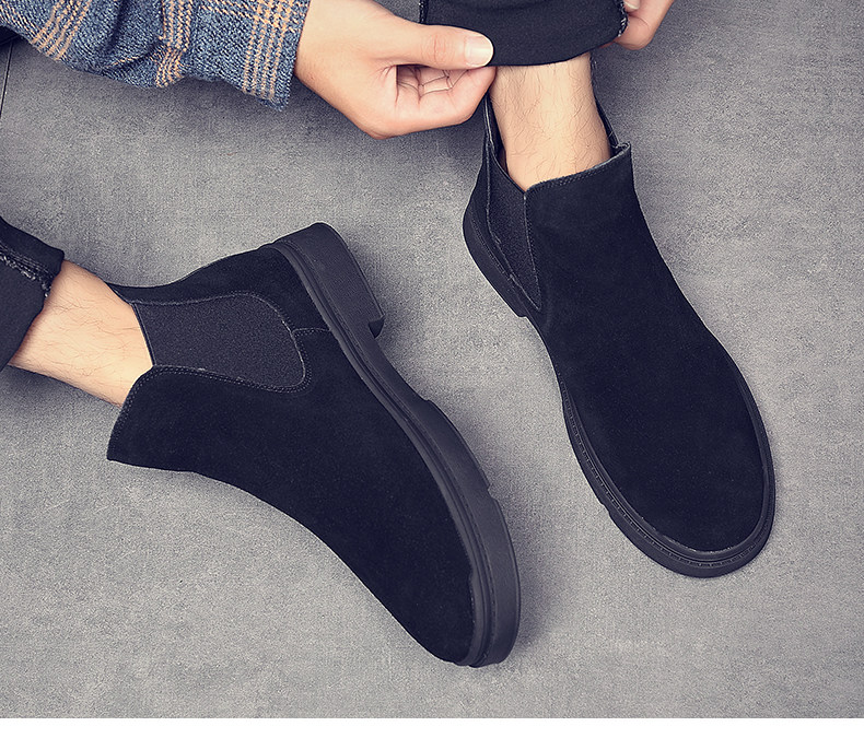 Челси сапоги 男鞋秋冬2024新款切尔西马丁靴黑武士高帮休闲一脚蹬皮鞋子男士潮 Other