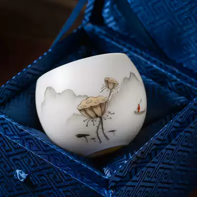 Teacup personal special white porcelain hand-painted Lotus home Japanese kung fu tea set Tea Cup Master Cup Single Cup