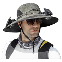 Solar fan hat mens summer mountain climbing and fishing sunshade hat outdoor large brim anti-UV fisherman hat