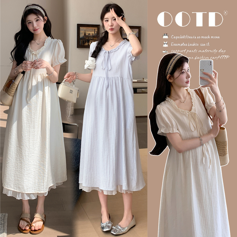 2026 Maternity Dress Summer Fashion Stylish Age-Reducing High-End Loose Slimming Over-The-Knee Long Dress Summer Thin Dress