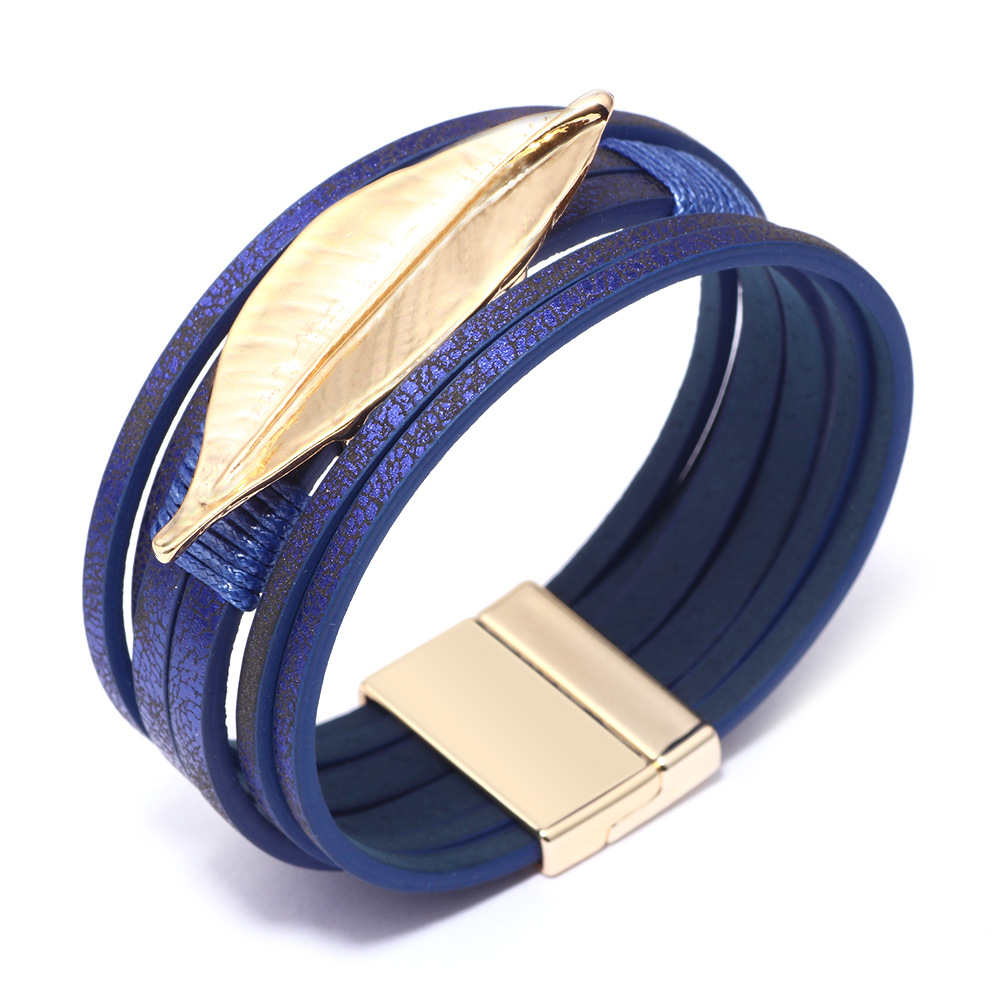 BlueAmazon Express Express foreign trade Hot sale Source of goods Bracelet   ma'am leaf Leatherwear Magnetic buckle Bracelet Hand jewelry gift