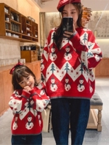 Parents 2021 foreign style long sleeve sweater mother and women's red Christmas cartoon sweater children's jacket tide