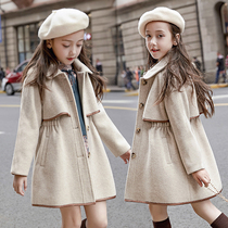 South Korean girls double-sided woolen coat 2021 autumn and winter padded children's cashmere windbreaker waist girl woolen coat