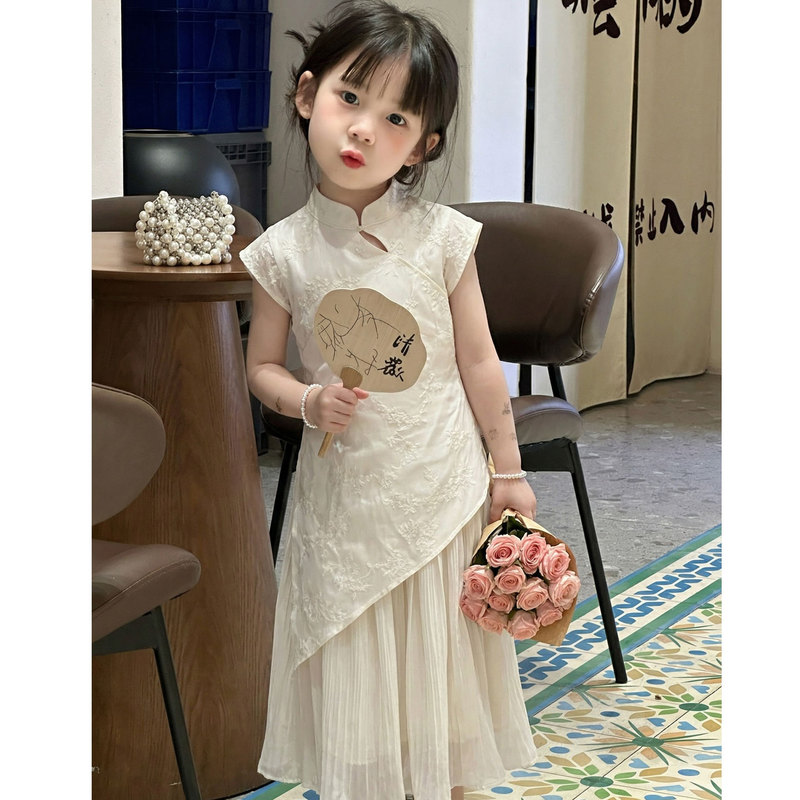 Girls' Summer Wear Sleeveless Baby Carrier Dress Modified Cheongsam Dress for Older Girls Vest New Chinese Style Children's Dress