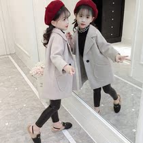 South Korean girls foreign style woolen coat children's autumn and winter 2021 new little girl woolen coat plus velvet padded windbreaker