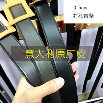 3 0 3 5cm headless belt male leather perforated needle buckle without buckle glossy head layer calf leather suitable for Fila