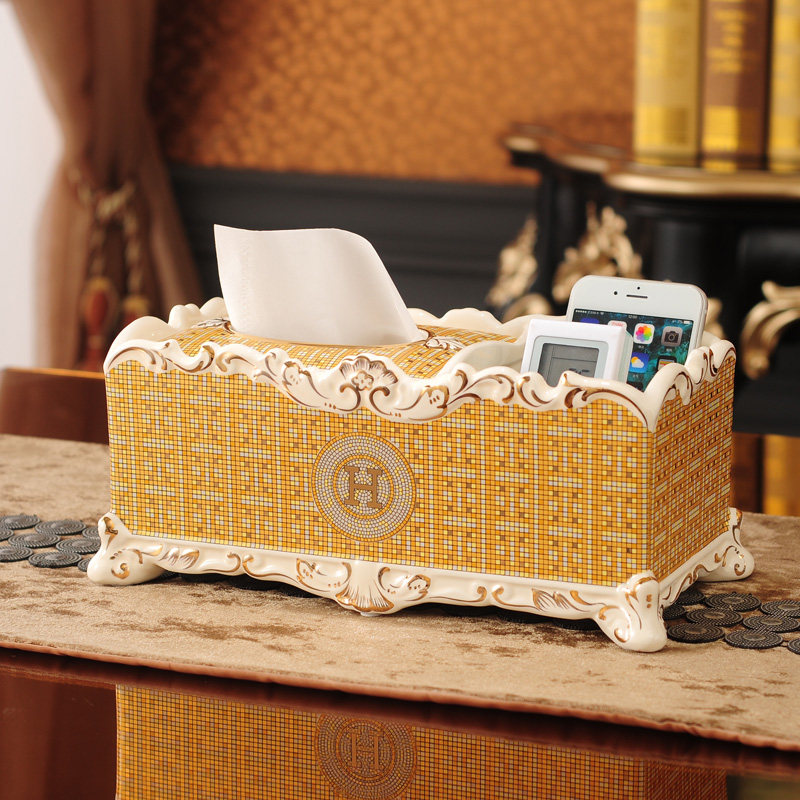 Ceramic drawer box European style paper towel living room creative home paper draw multi-function remote control storage box American luxury