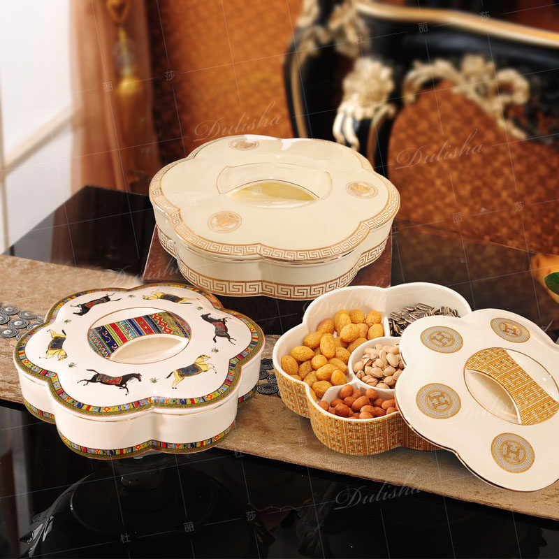 Dried fruit plate candy box home new exquisite ceramic living room snacks compartment storage with cover modern creative high-end