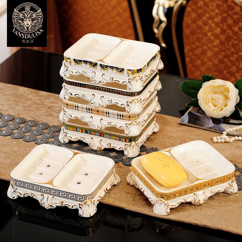 Ceramic Soap Dish Drain Nordic American Set Simple High-end Creative Retro Home Hotel Bathroom
