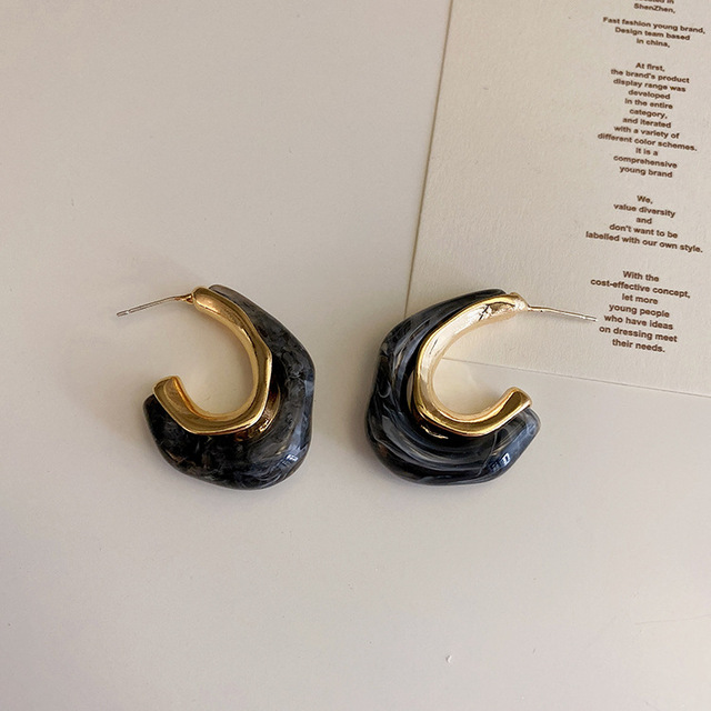 Grey Irregular Earrings & 925 Silver Needle & Gold PlatingSilver needle French Retro geometry Metal resin Earrings female the republic of korea temperament personality fashion Ear Studs Earrings Cold wind