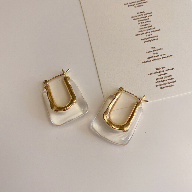 Transparent Square Earrings & 925 Silver Needle & Gold PlatingSilver needle French Retro geometry Metal resin Earrings female the republic of korea temperament personality fashion Ear Studs Earrings Cold wind