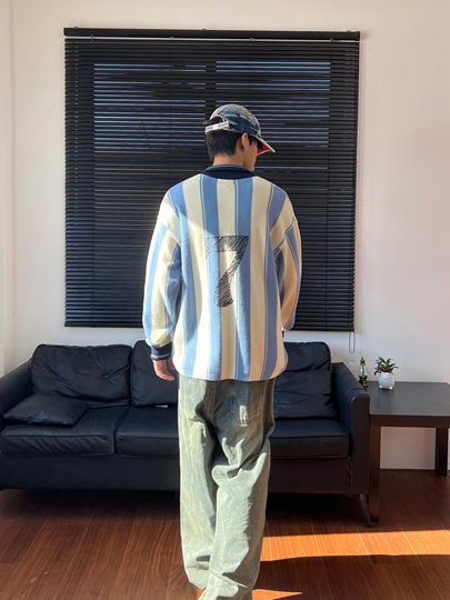 BeOurRule americano retro a rayas cuello polo deportes jersey suéter suelto hombres y mujeres suéter de moda invierno