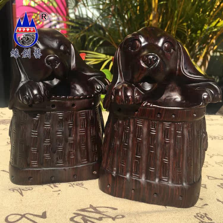 Yuan Chuangyi mahogany Burmese black acid branch solid wood prosperous wealth twelve zodiac whole wood handicraft carving dog ornaments