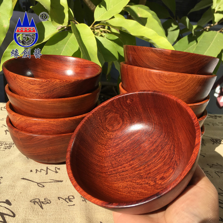 Yuanchuangyi mahogany bowl Burmese pear solid wood bowl big fruit red sandalwood whole wood hollowed out kitchen table rice bowl