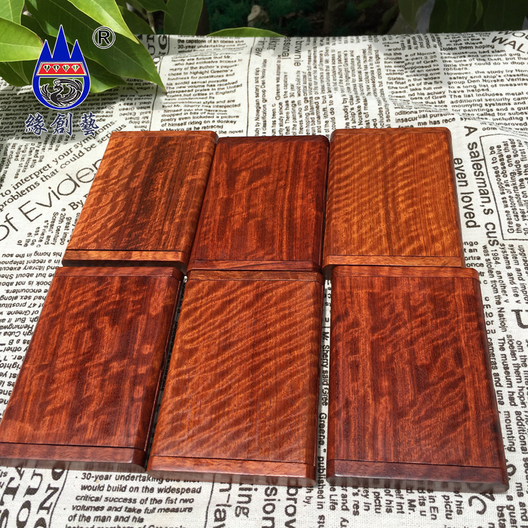 Big fruit red sandalwood solid wood business card box Mahogany Myanmar pear boutique water ripple high-grade gift storage box