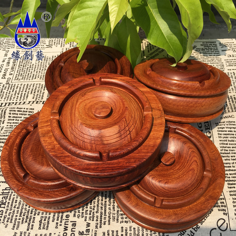 Yuan Chuang art solid wood ashtray tea table decoration Home living room multi-functional cornucopia Mahogany with lid cigarette cylinder