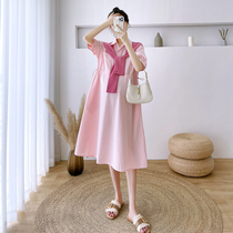 Pregnancy Woman Dress Summer Clothing Short Sleeve Shirt Summer Dress Korean Version Fashion Over Knee Loose Temperament Even Dress Lactation Dress