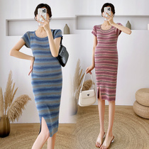 Pregnancy Woman Dress Summer Fashion Blouse Summer Fashion Open Fork Super-Elastic Ice Silk Cotton Pregnant Woman With Dress And Summer Web Red Dress