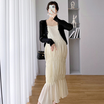 Pregnancy maternity dress Summer dress blouse Summer dress Han version Fashion pleated over knee loose pendant with two sets of dress
