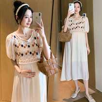 Pregnancy Maternity Dress Summer Dress Dress Summer Dress Han Edition New Fashion Splicing Over Knee Relaxed Temperament Pregnant Woman Long Dress