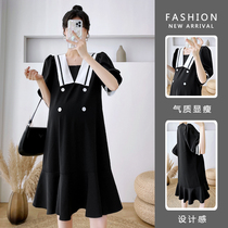 Pregnancy Woman Dress Summer Clothing Short Sleeve Blouse Summer Fashion Navy Collar Over Knee Loose temperament Even dress Summer Skirt Tide