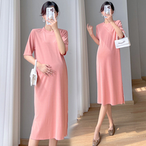 Pregnancy maternity dress with summer clothes Korean version of the new fashion Ice Cotton Over Kneecap Easy and Dress Summer T-Shirt Dress Summer