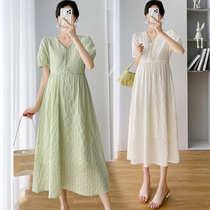 Pregnancy Woman Dress Summer Clothing Blouse Summer New Fashion V Lead Over Kneecap Loose Temperament Sweaters Dress Summer Dresses