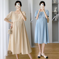 Pregnancy Woman Dress Summer Fashion Blouse Summer Fashion Over Kneecap Easy pure cotton pregnant woman Libra dress Summer style Laced Skirt