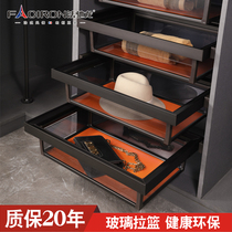 Cloakroom light luxury glass wardrobe pull basket drawer Drawer Wardrobe built-in telescopic trouser rack storage rack storage basket leather basket