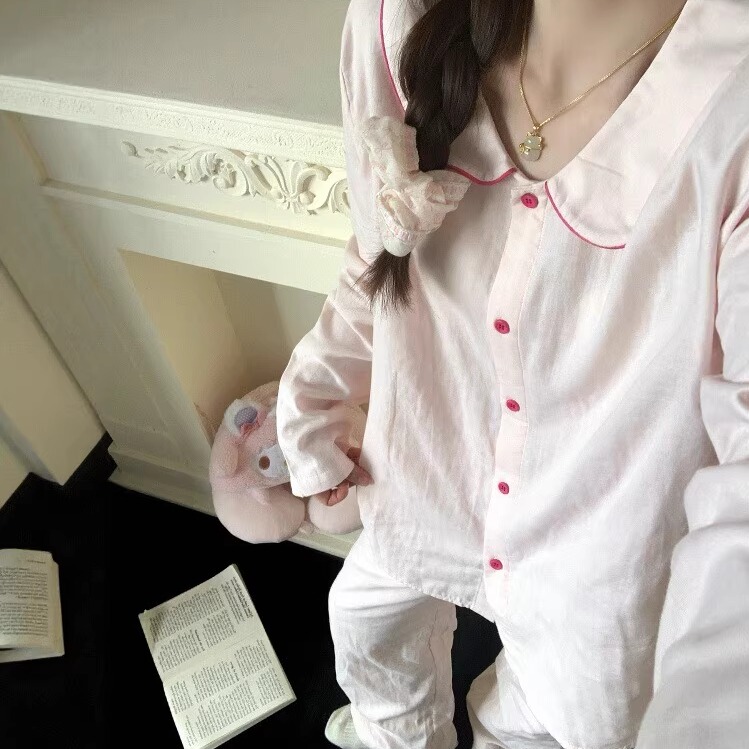 Spring and Autumn Pink Cotton Pajamas for Women 2025 New Doll Collar Autumn Set Can Be Worn Outside Pure Cotton Loungewear Autumn Spring and Autumn Pink Cotton Pajamas for Women 2025 New Doll Collar Autumn Set Can Be Worn Outside Pure Cotton Loungewear Autumn