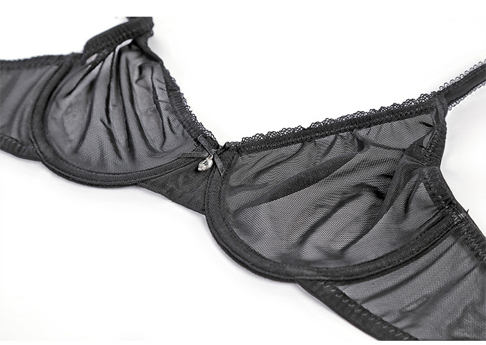 Mùa hè siêu mỏng sexy cám dỗ quan điểm lưới thu thập đồ lót đầy đủ màu đen trong suốt áo ngực áo ngực mỏng bộ