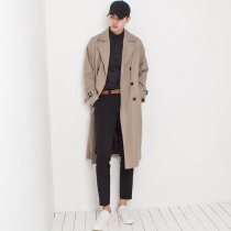 2021 new long windbreaker male long handsome knee trend Korean version of Ruffian handsome British style double-breasted loose