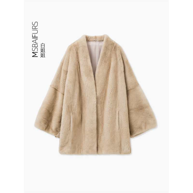 Msbai Wide Batwing Sleeves Imported Velvet Mink Short Fur Coat for Women, Young Mink Fur Coat, New